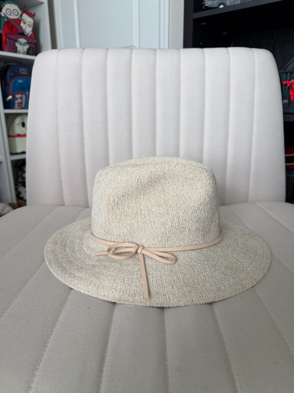 Wide Brim Cream Fedora Hat with Bow Trim